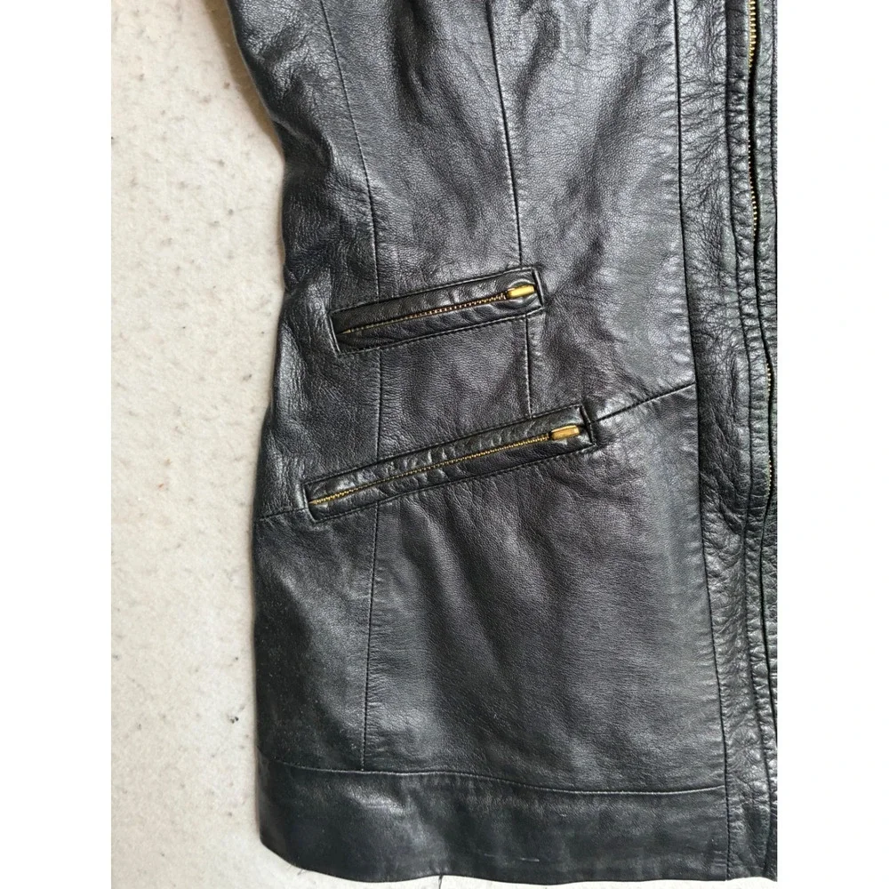 Classiques for Nordstrom Black Leather Vest Zip Front Gold Hardware Size 14